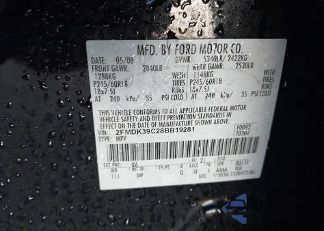 2008 Ford Edge Limited from USA, damaged, VIN 2FMDK39C28BB19281